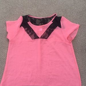 Pink and black lace blouse